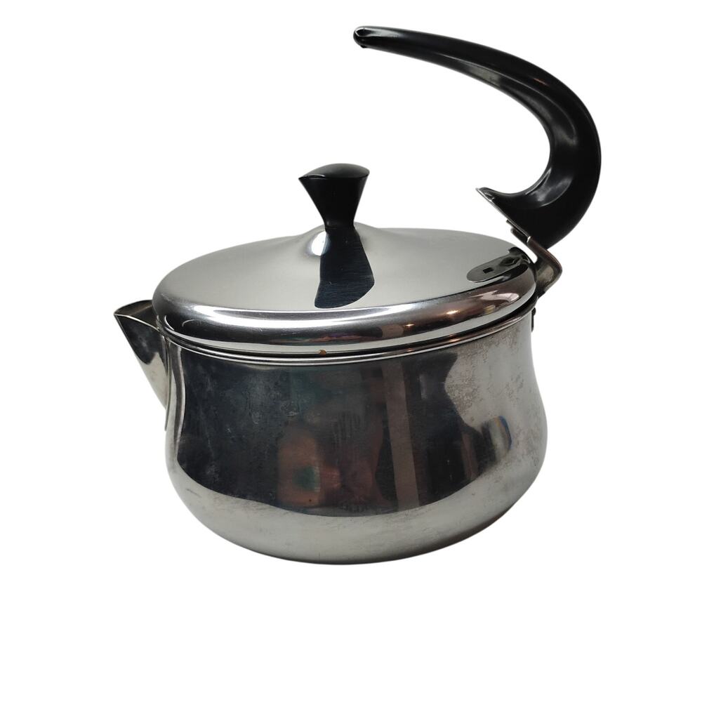 Vintage Farberware 2 Quart Stainless Steel Tea Pot Kettle Mid Century Modern 